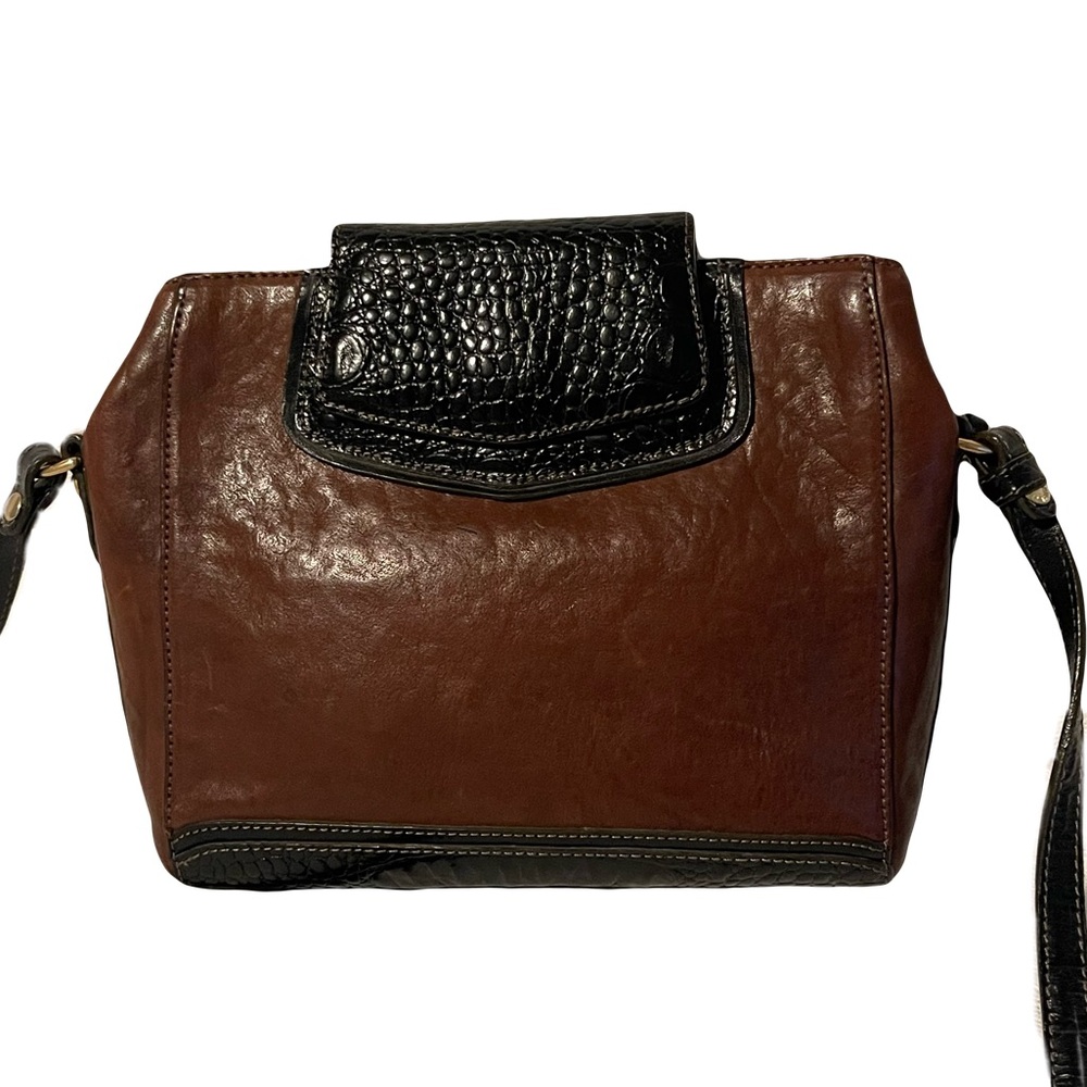Brahmin vintage brown black croc embossed purse hag shoulder bag